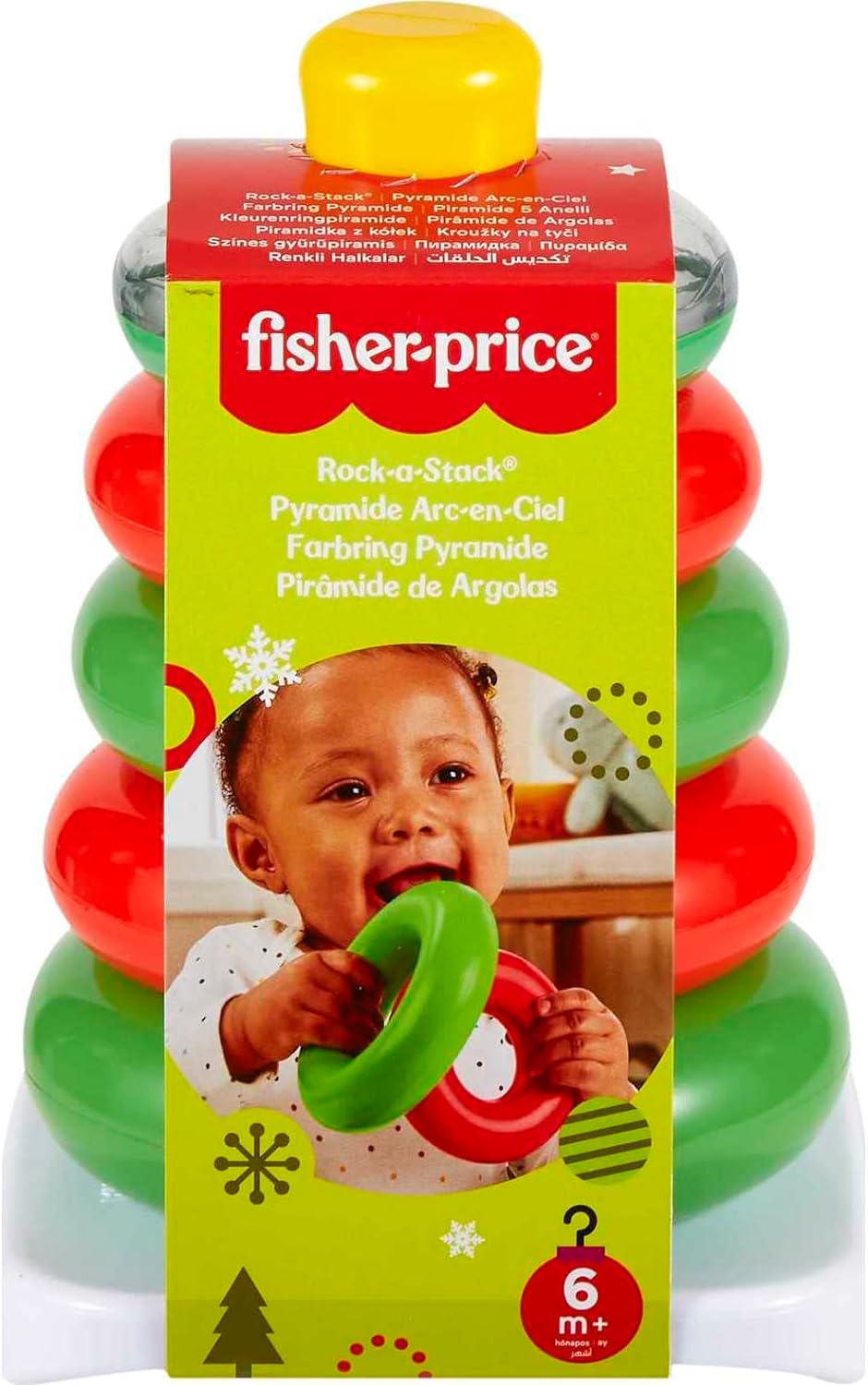 Fisher-Price Baby Stacking Toy Rock-A-Stack, Roly-Poly Base With 5 Colorful Rings For Ages 6+ Months