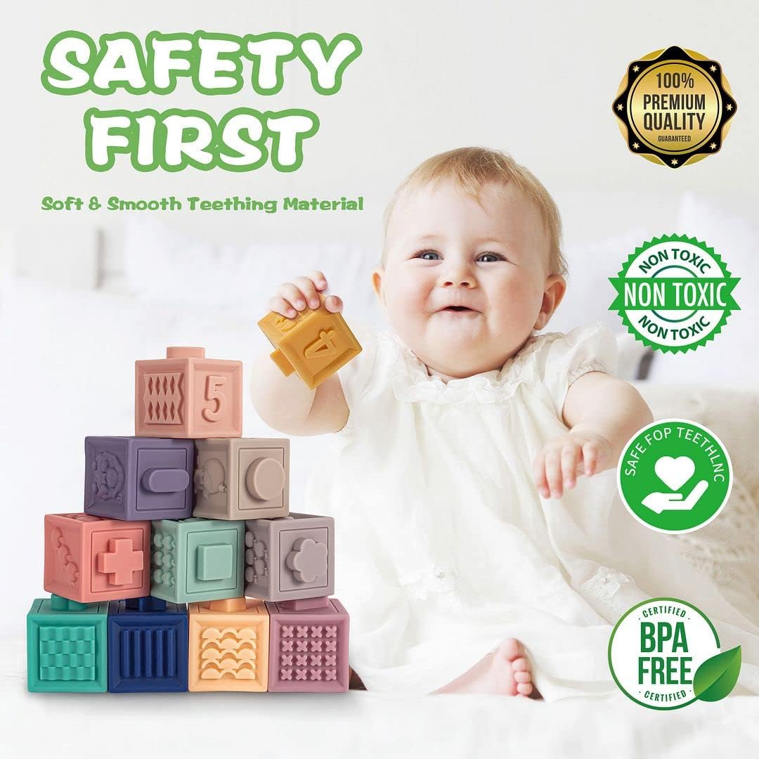 3-in-1 Montessori Toys 🧸 Soft Teething + Stacking Blocks 🏗️ Sensory Fun! 23 PCS for 0-18 Months