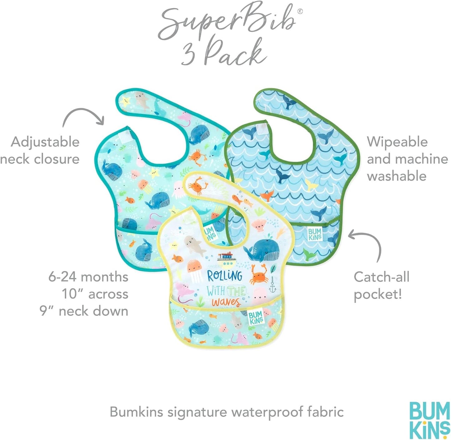 Bumkins Bibs for Girl or Boy, SuperBib Baby and Toddler for 6-24 Months, Essential Must Have for Eating, Feeding Supplies…