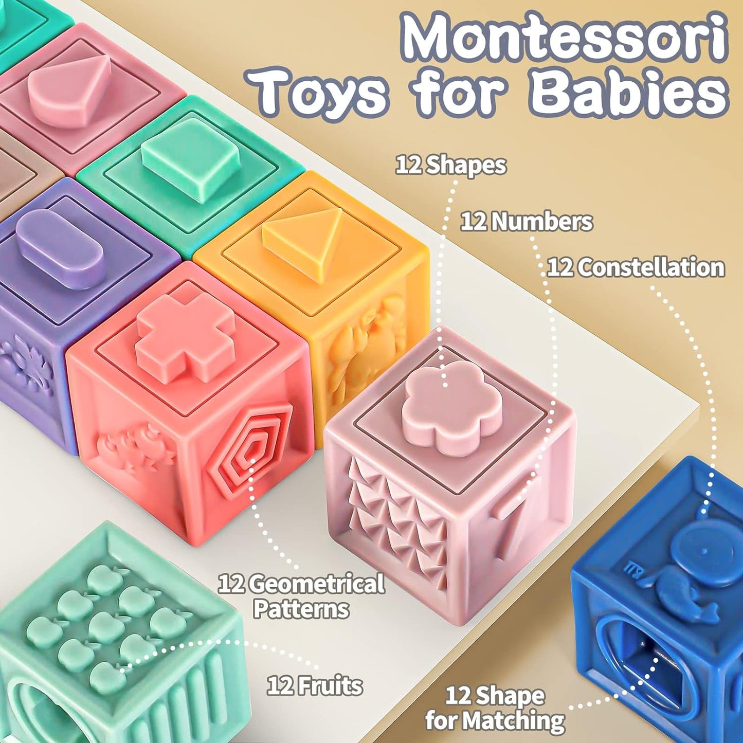 3-in-1 Montessori Toys 🧸 Soft Teething + Stacking Blocks 🏗️ Sensory Fun! 23 PCS for 0-18 Months