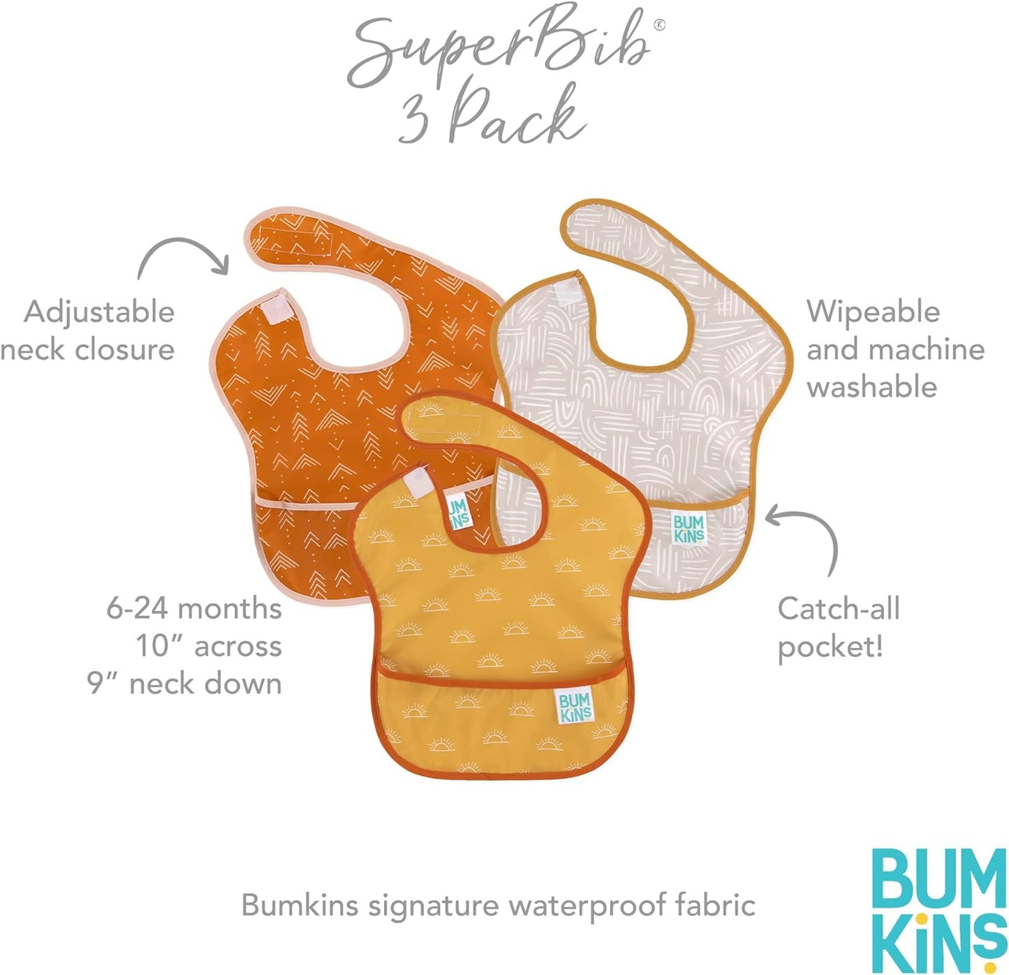 Bumkins Bibs for Girl or Boy, SuperBib Baby and Toddler for 6-24 Months, Essential Must Have for Eating, Feeding Supplies…