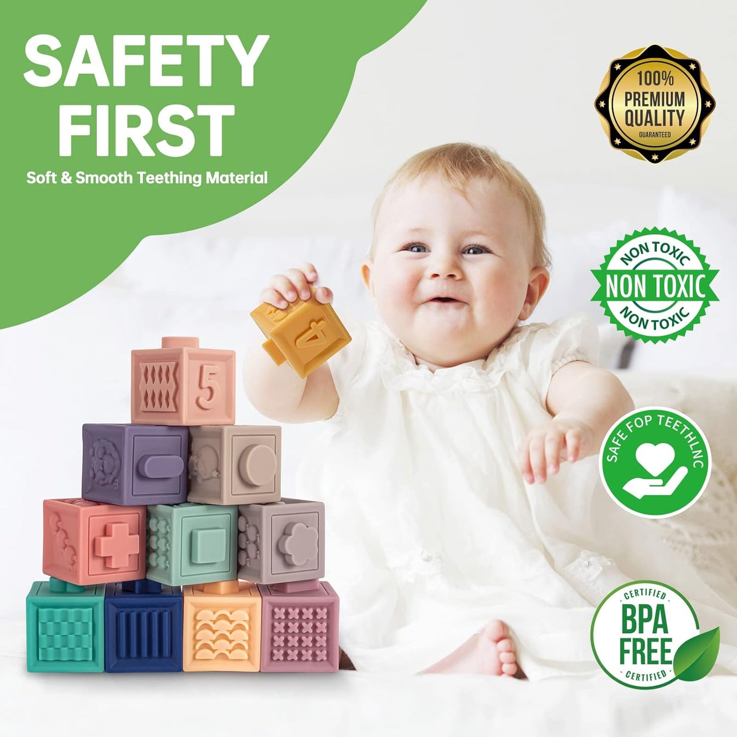 3-in-1 Montessori Toys 🧸 Soft Teething + Stacking Blocks 🏗️ Sensory Fun! 23 PCS for 0-18 Months