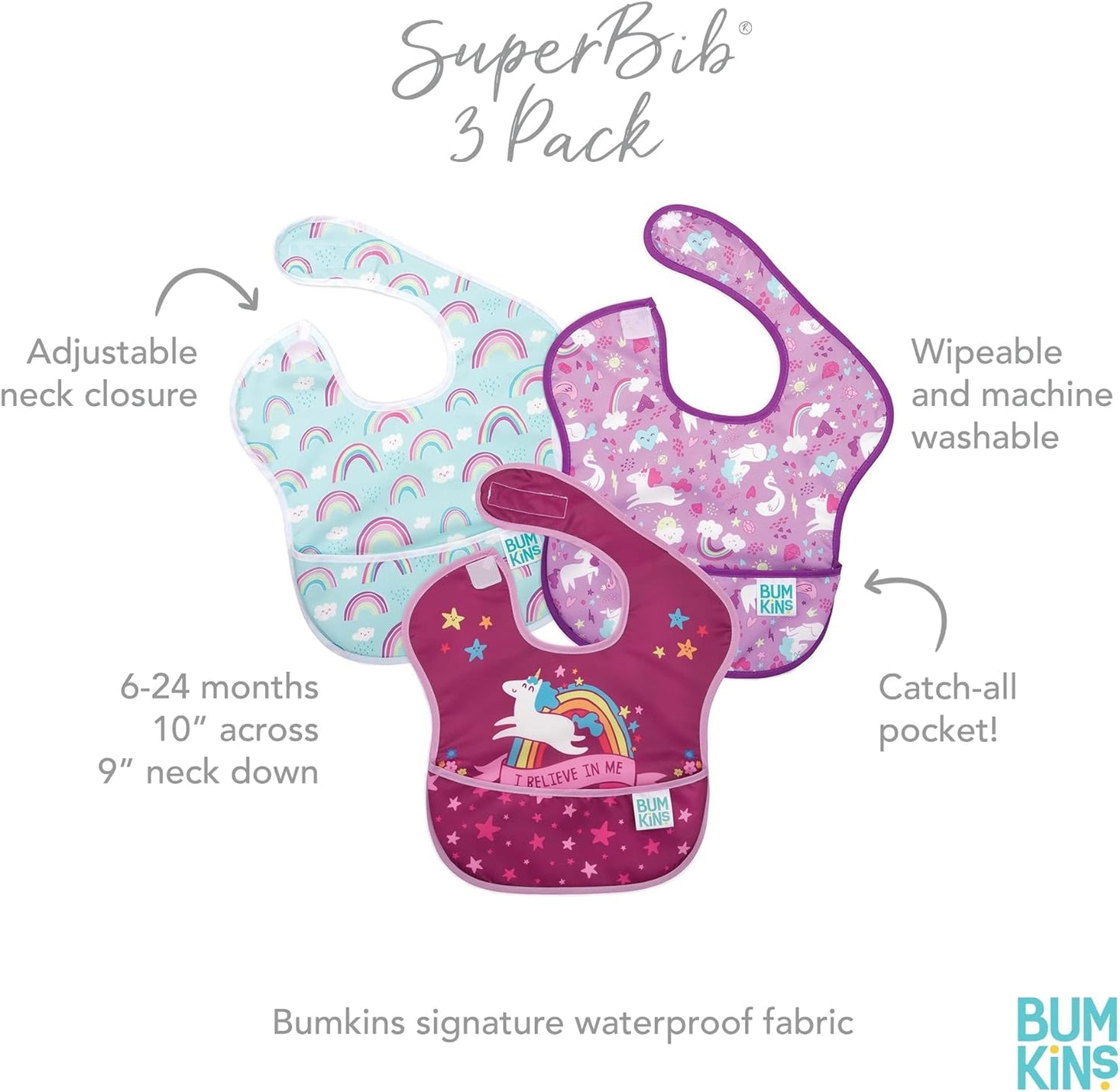 Bumkins Bibs for Girl or Boy, SuperBib Baby and Toddler for 6-24 Months, Essential Must Have for Eating, Feeding Supplies…