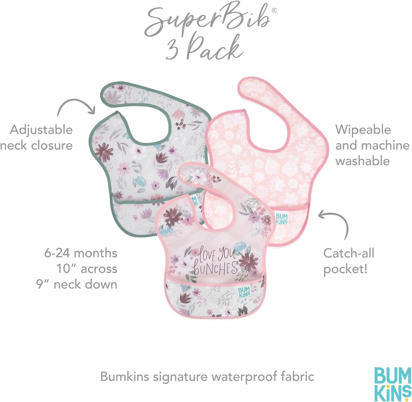 Bumkins Bibs for Girl or Boy, SuperBib Baby and Toddler for 6-24 Months, Essential Must Have for Eating, Feeding Supplies…