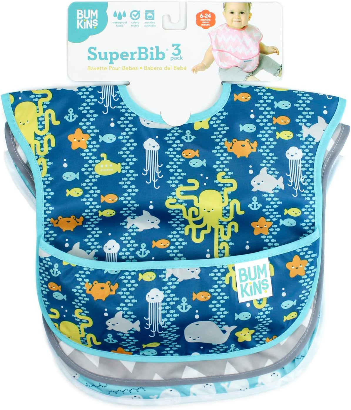 Bumkins Bibs for Girl or Boy, SuperBib Baby and Toddler for 6-24 Months, Essential Must Have for Eating, Feeding Supplies…