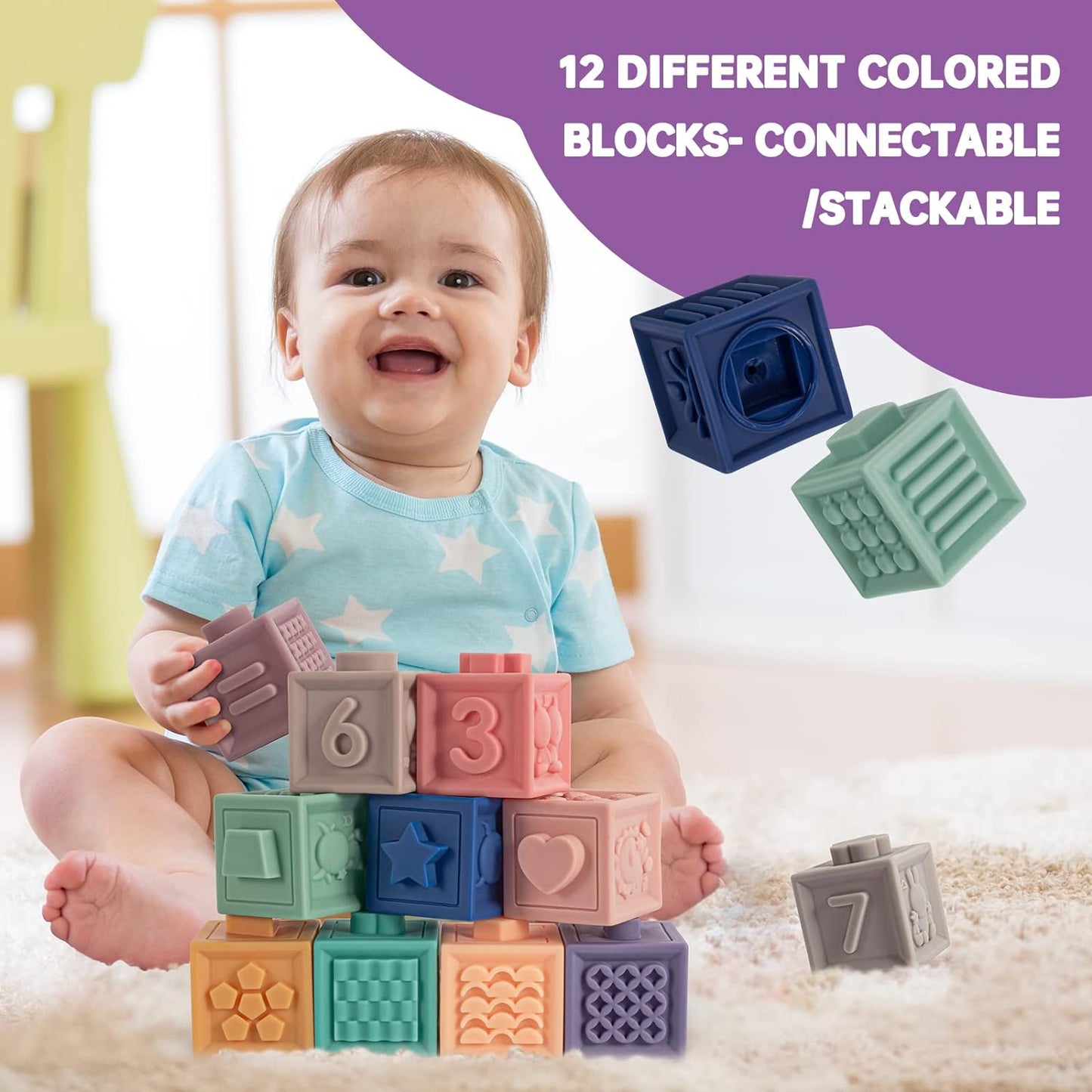 3-in-1 Montessori Toys 🧸 Soft Teething + Stacking Blocks 🏗️ Sensory Fun! 23 PCS for 0-18 Months