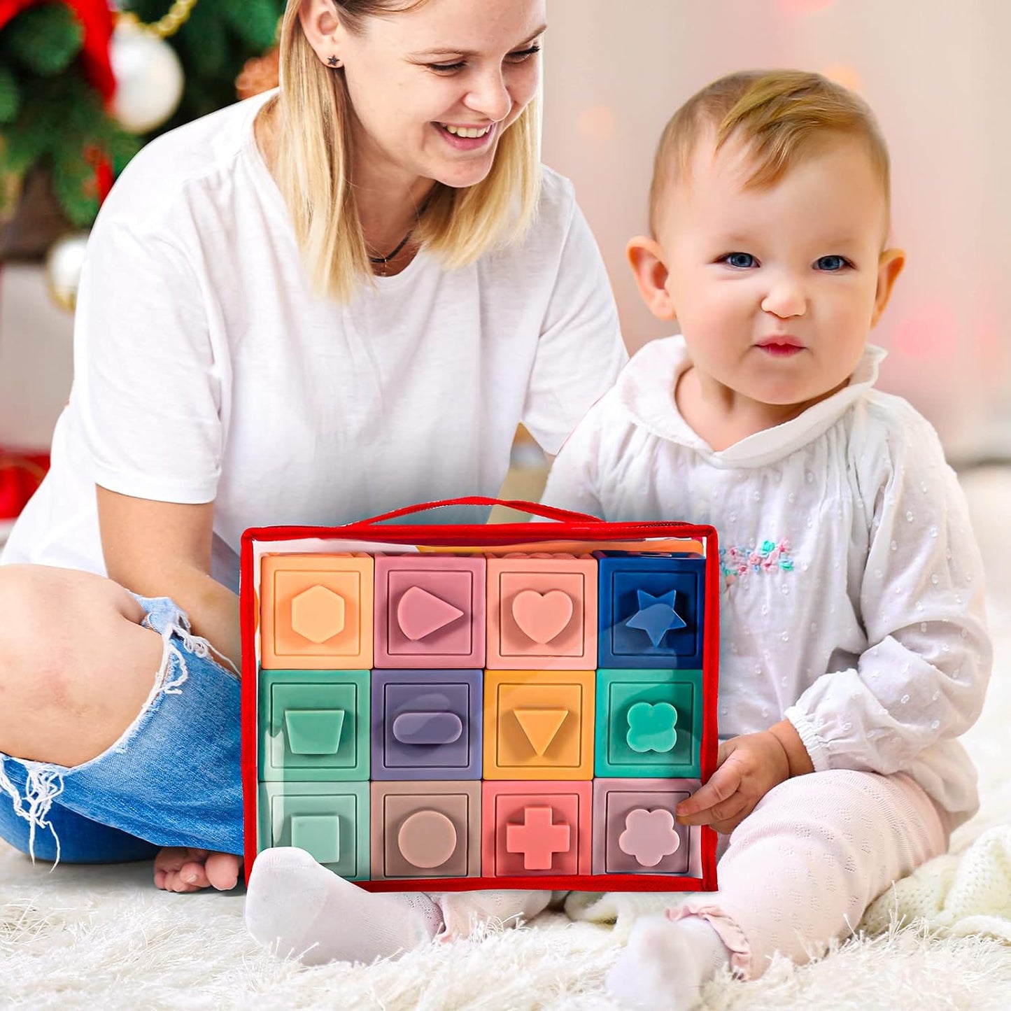 3-in-1 Montessori Toys 🧸 Soft Teething + Stacking Blocks 🏗️ Sensory Fun! 23 PCS for 0-18 Months