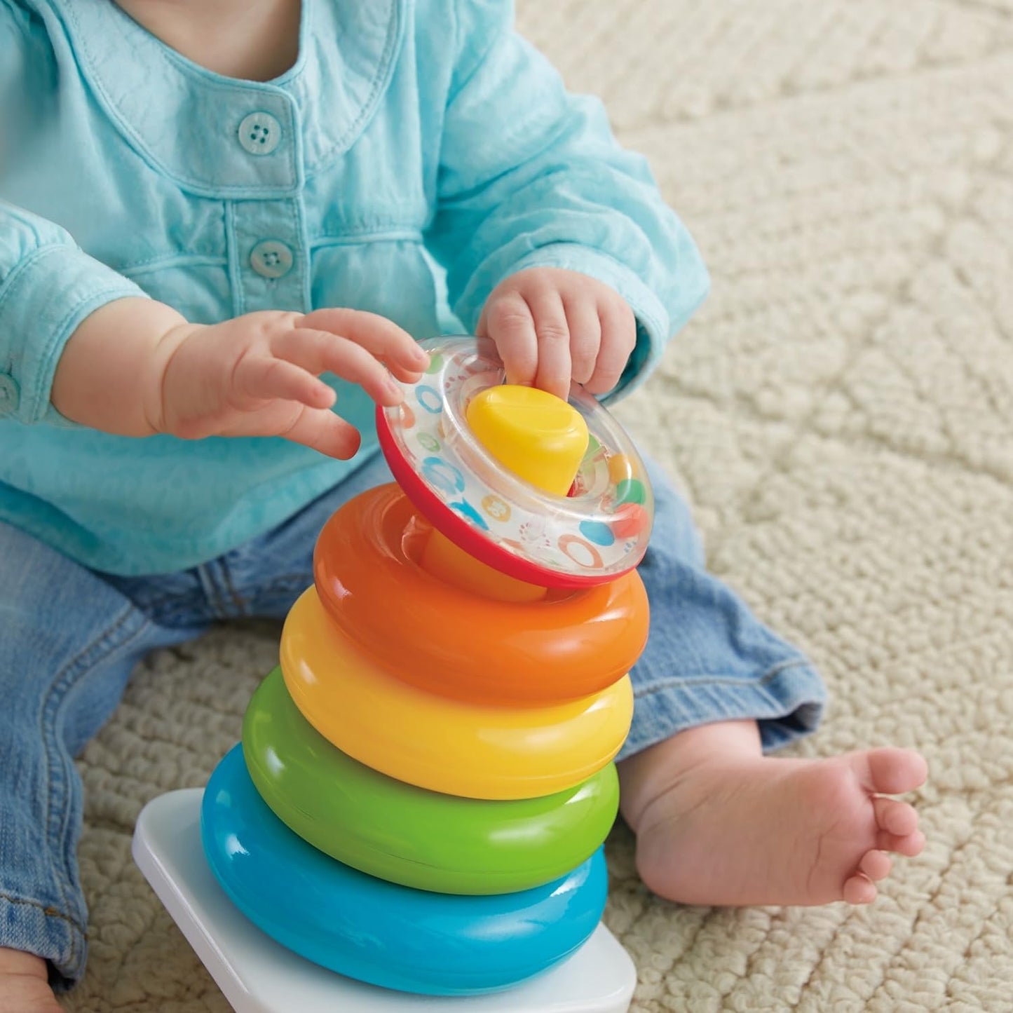 Fisher-Price Baby Stacking Toy Rock-A-Stack, Roly-Poly Base With 5 Colorful Rings For Ages 6+ Months