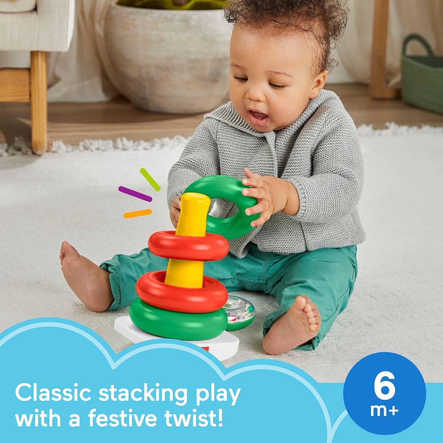 Fisher-Price Baby Stacking Toy Rock-A-Stack, Roly-Poly Base With 5 Colorful Rings For Ages 6+ Months